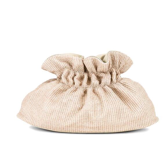 Cult Gaia Bara Shoulder Bag Cream Raffia Ruched Gold Chain Purse - Picture 5 of 16